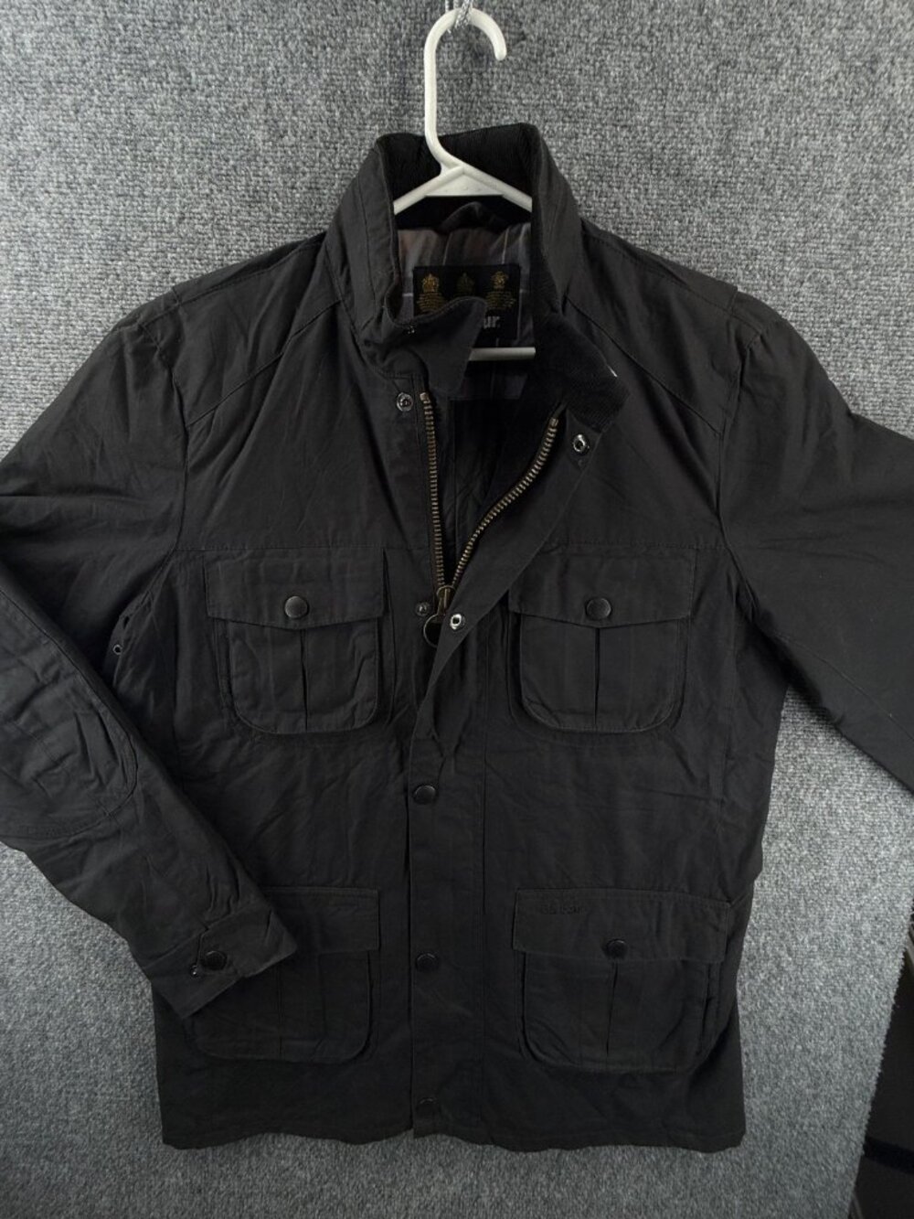 Barbour Corbridge Wax Jacket Men Large Black Gray Corduroy Collar Insulated